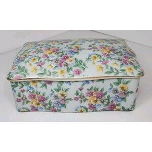 Vintage Porcelain Painted Floral Trinket Box Japan Antique Classic Bright Colors